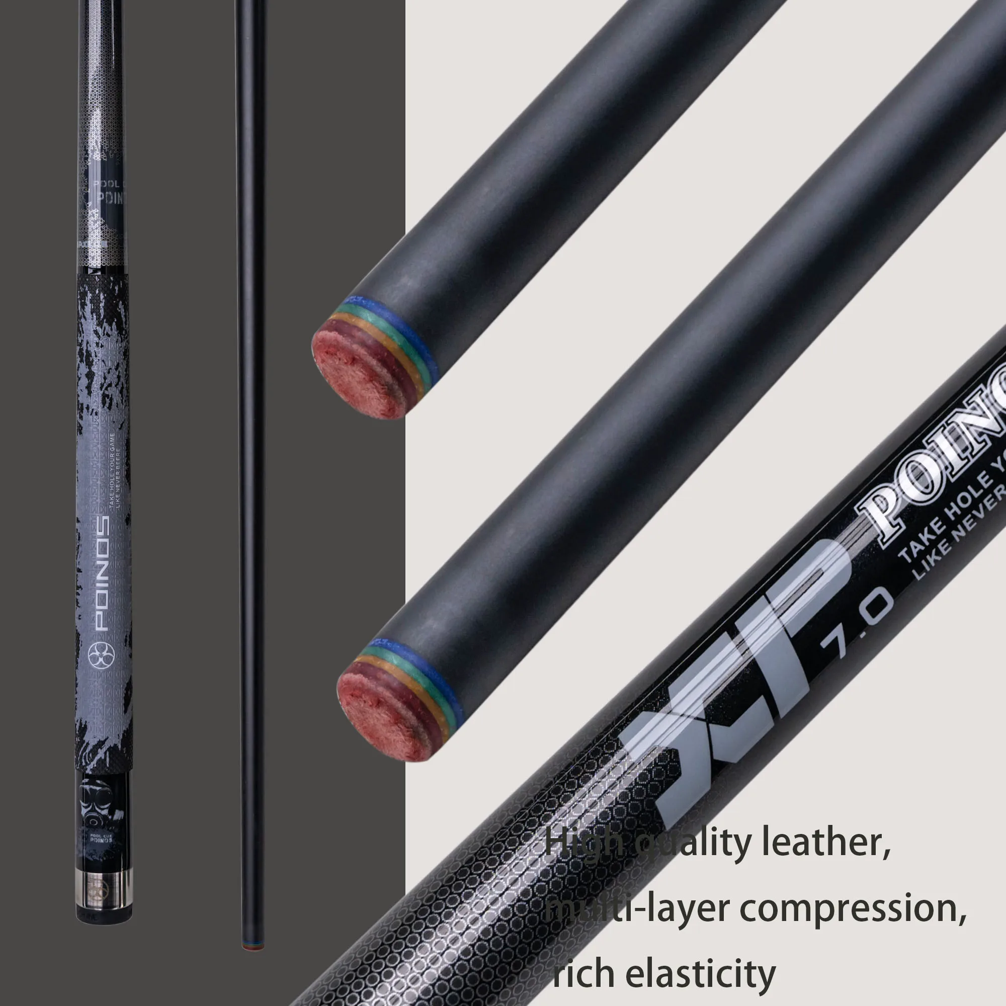 Premium Black Hard Maple Pool Cue for American Pool and 13mm Tip Quick Connection Rainbow Leather Tip Anti Stick Design