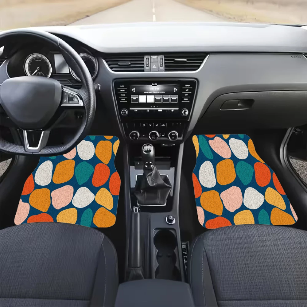 Colorful Abstract Shapes Car Floor Mats Crystal Velvet Material 4pcs Car Floor Mat Set Includes 1 Trunk Mat Travel Additions Fun