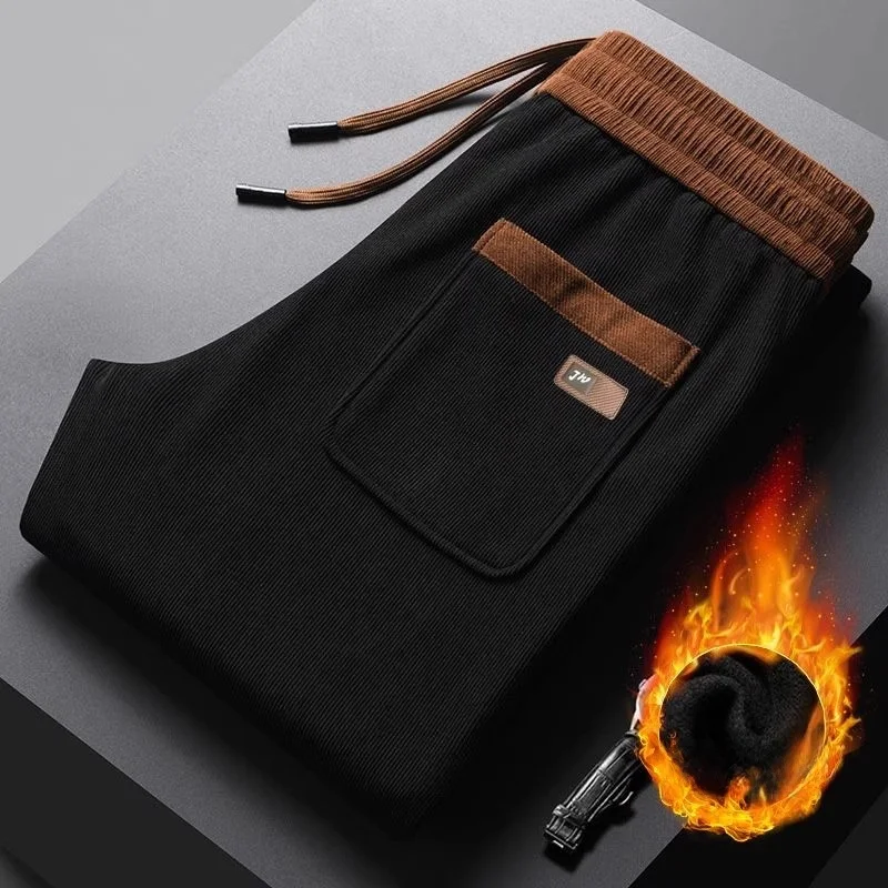 

Men's Casual Straight Leg Thiened Fce Lined Corduroy Sweatpants Autumn Winter Loose Fit Workwear Sports Pants