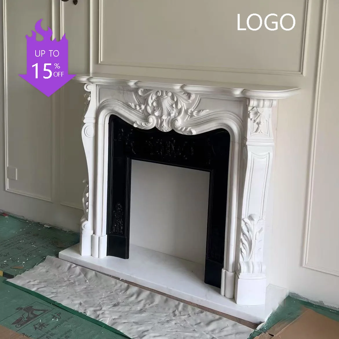 

French carved marble mantel natural stone living room decorative cabinet