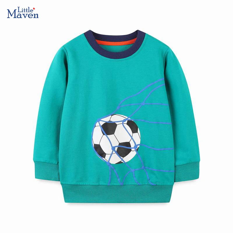 

Детская одежда Little maven, осенняя вышитая детская одежда с рисунком футбола для маленьких мальчиков, костюмы, хлопковые весенние кофты