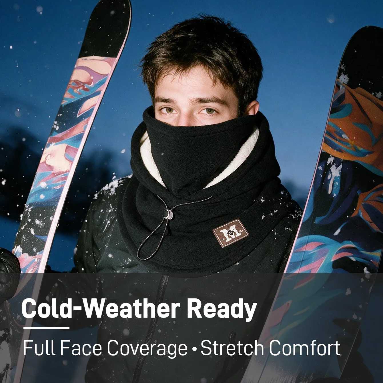 Musion Winterfleece-Sturmhaube, doppellagig, winddicht und warm, ideal zum Radfahren, Skifahren, als Schutz vor Kälte und als Nackenschutz. – Detail 4