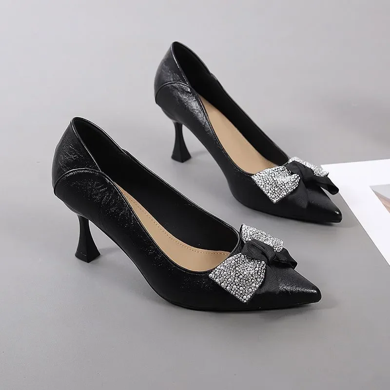 women classic high quality spring & summer stiletto heel shoes zapatos de mujer beige office work shoes bow tie sexy pumps a711