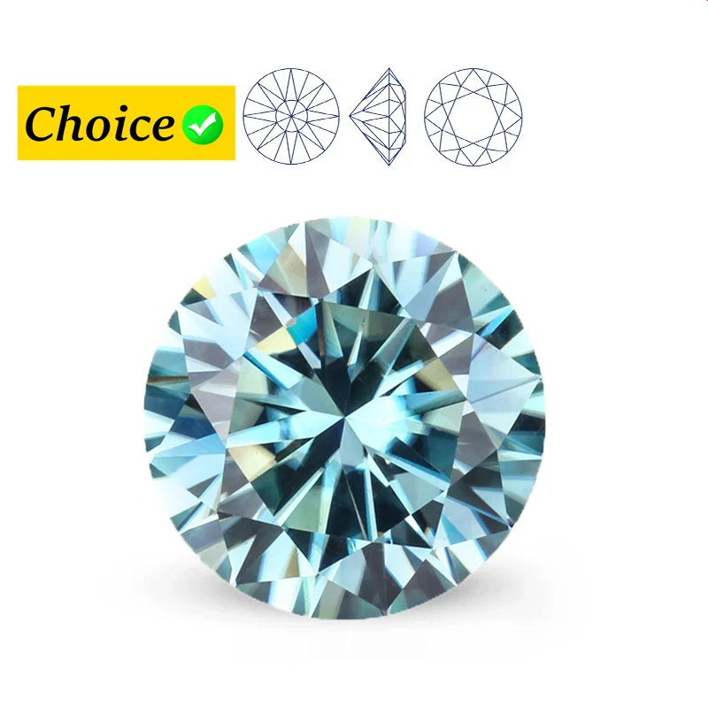 Pretty Blue Round Moissanite Stone D Color VVS1 Moissanite Test Positive Pass Tester for Jewelry Making
