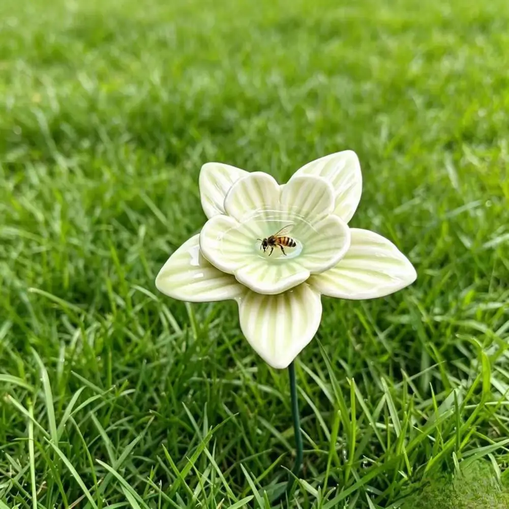 Colorful Flower Ceramic Pollinator Watering Station Bee Feeder Butterfly Bird Bath Garden Stake Yard Art Decor Nature Lover Gift view 5
