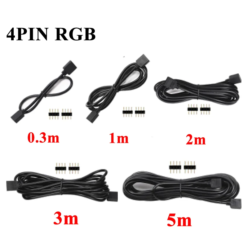 

DC12V 4PIN RGB Extension Cable 0.3m 1m 2m 3m 5m Copper Connector Wire Black White Extend Cord With Needles For LED Strip Light