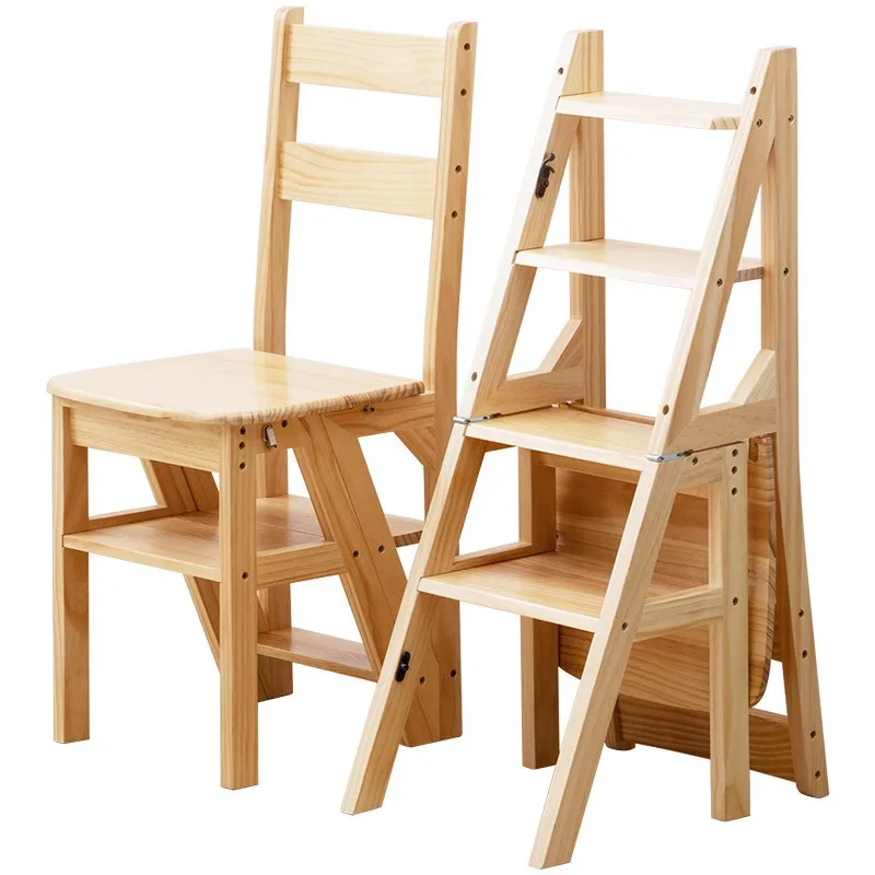 Solid wood folding ladder, chair household ladder ladder, chair dual-purpose multi-functional folding household ladder,