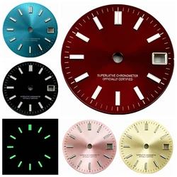 NH35 Sterile 29mm Watch Dial Black/Blue 3 o'clock Date Window Green Luminous Automatic Movement Watch Accessories Parts