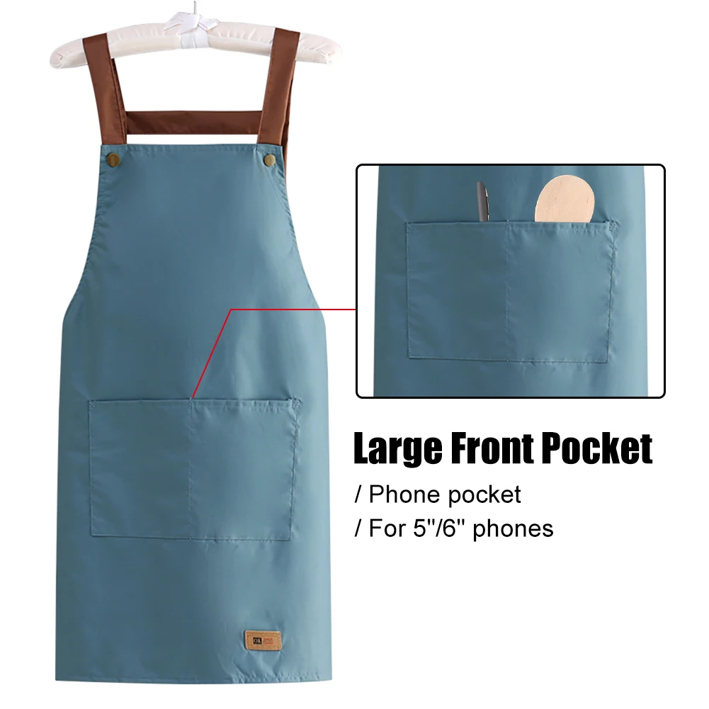 Kitchen Apron Men Women Waterproof Oil-proof Cooking Apron With Front Large Pockets Adjustable Bib Working Apron For Home Chef