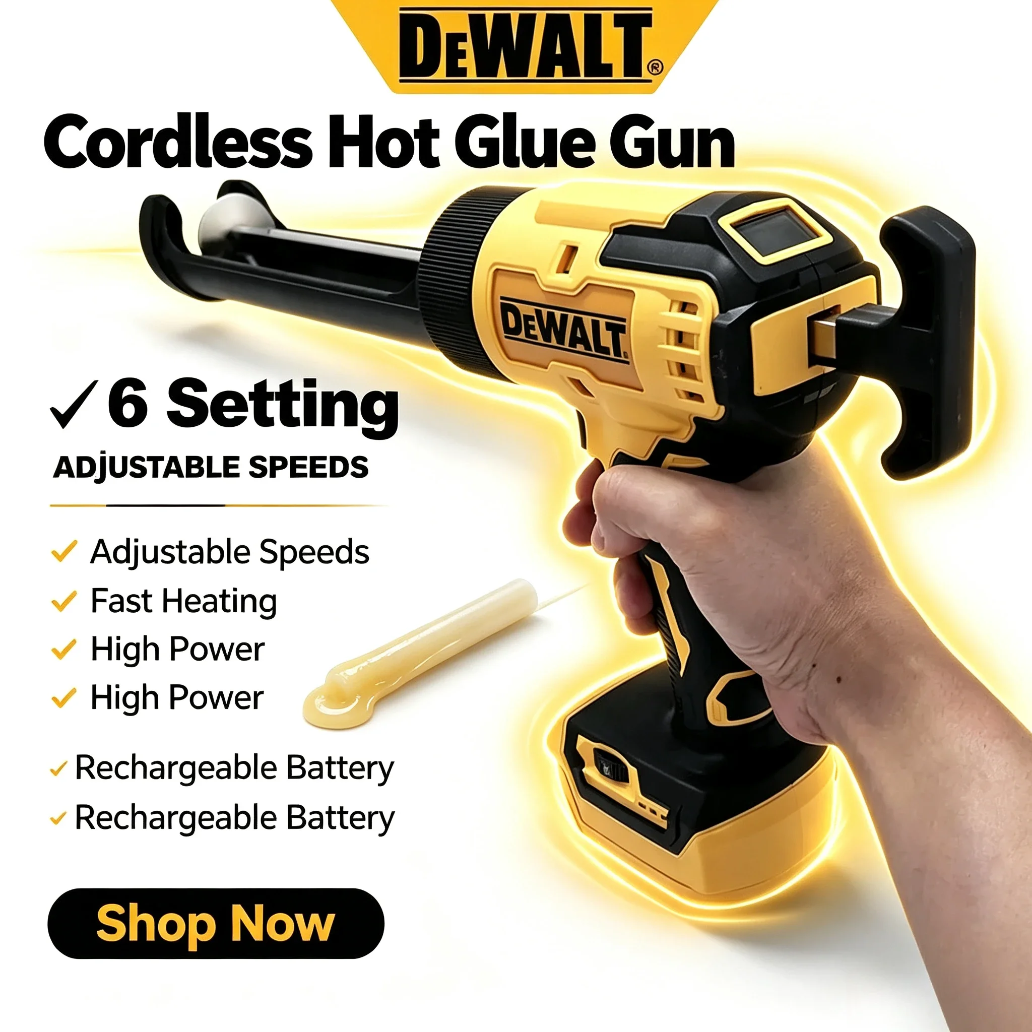 DeWalt 20V Cordless Electric Caulking Gun 6-Speed for Doors Windows Glass Sealant Adhesive Glue Gun with LED Light Tool