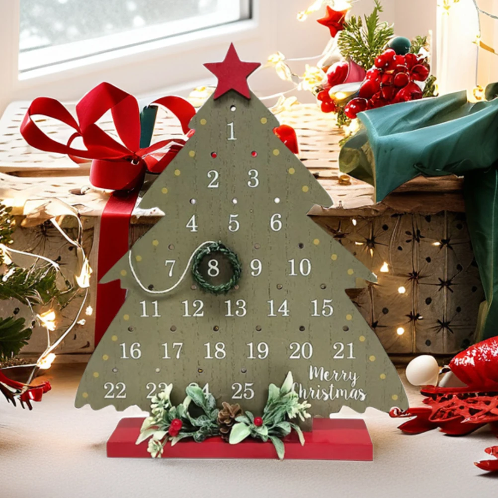 Christmas Countdown Calendar Wooden Advent Tabletop Decoration Xmas Tree Ornament Holiday Party Rustic Home Decor Countdown Wall - Image 6