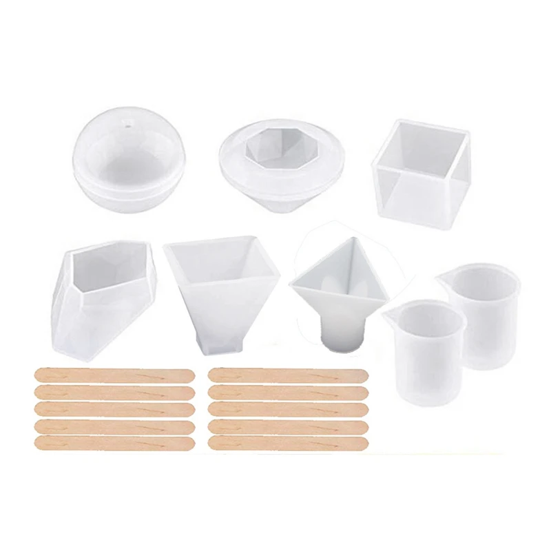 

18Piece Resin Molds Silicone Kit Bundle Sphere Square Coaster Pyramid Candle Holder White