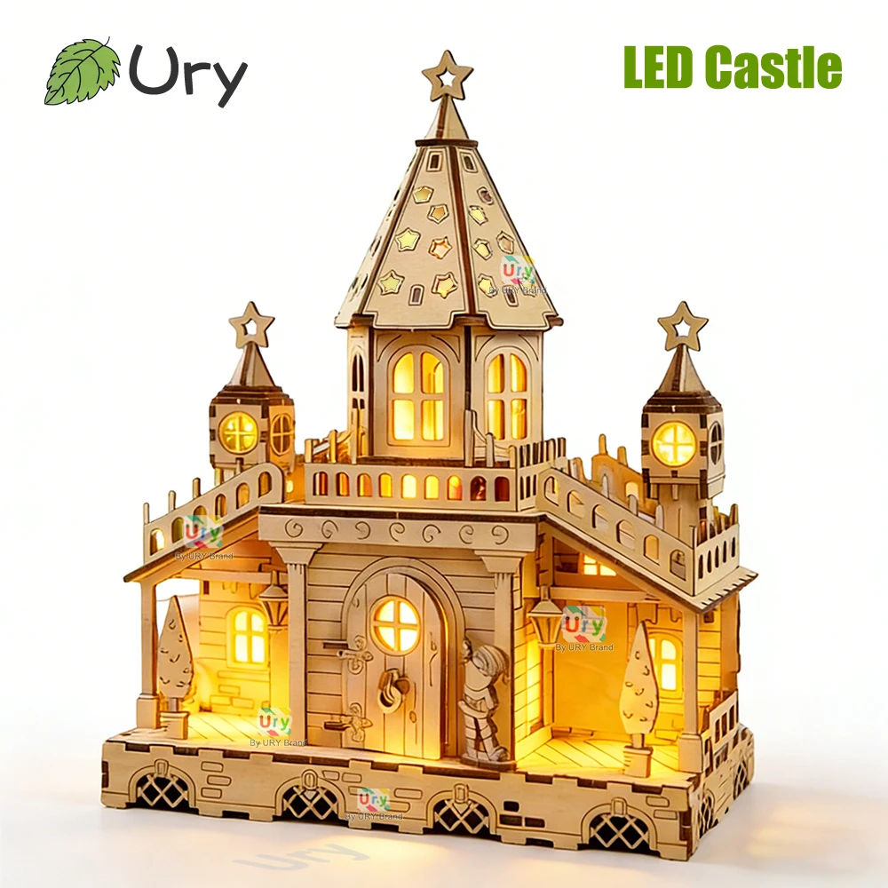 

3D Wooden Puzzle Villa House Royal Castle Warm Cabin with Light Assembly Toy Adult DIY Model Kits Desk Decoration for Gift