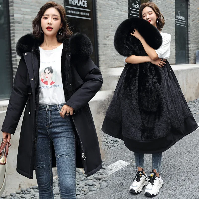 New Winter Jacket for Women Warm Parkas with Fur Collar Long Casual Parka Slim Thicken Maxi Size Women Coat Snow Hooded Coats