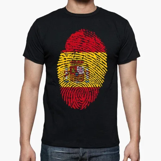 

Unique Spain Flag Fingerprint T-Shirt. Summer Cotton O-Neck Short Sleeve Mens T Shirt New S-3XL