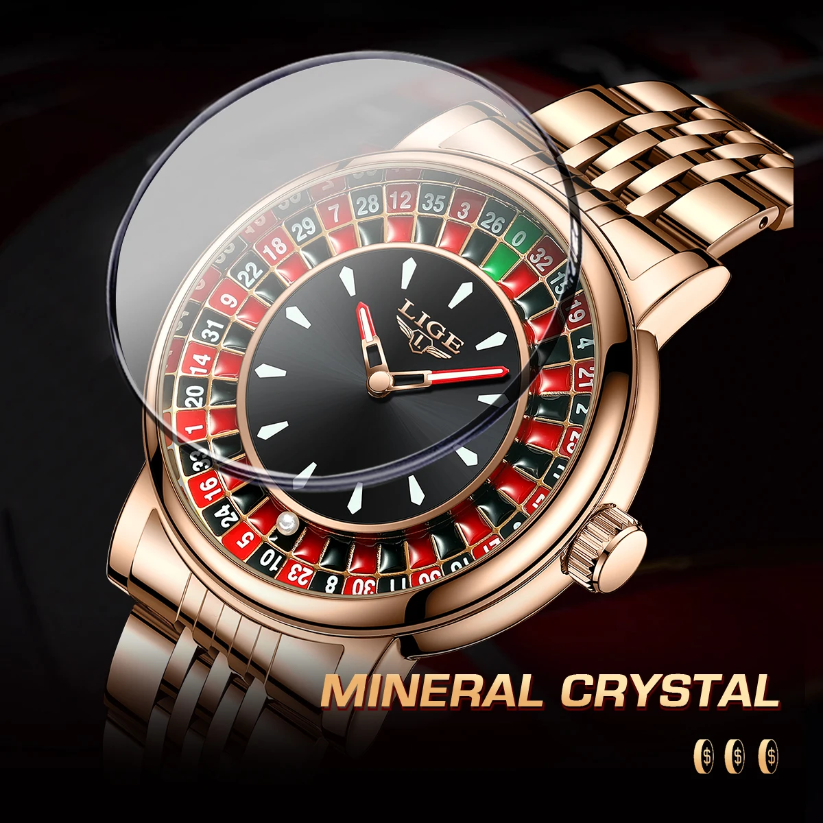 LIGE Creative Luxury Mens Watches Roulette Game Dial Fashion Mens Watch Waterproof Luminous Quartz Wristwatches Rolling Ball