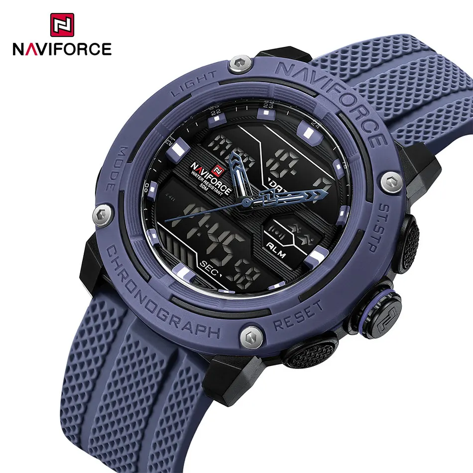 NAVIFORCE Men Sport Wristwatch Silicone Strap Waterproof Quartz Watch Dual Display Digital Luminous Male Clock Relogio Masculino