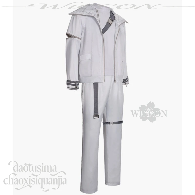Project Sekai Accelerate Aoyagi Toya Cosplay Set White Punk Fashion Coat Pants Alternate Hair Color Christmas Party Outfit view 4