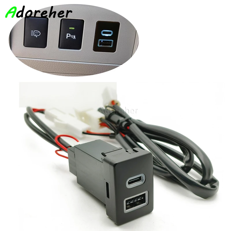 Car Quick Charger Socket Dual USB PD Type C Charging Outlet Power Adapter Phone For old LC120 Prado 16-20