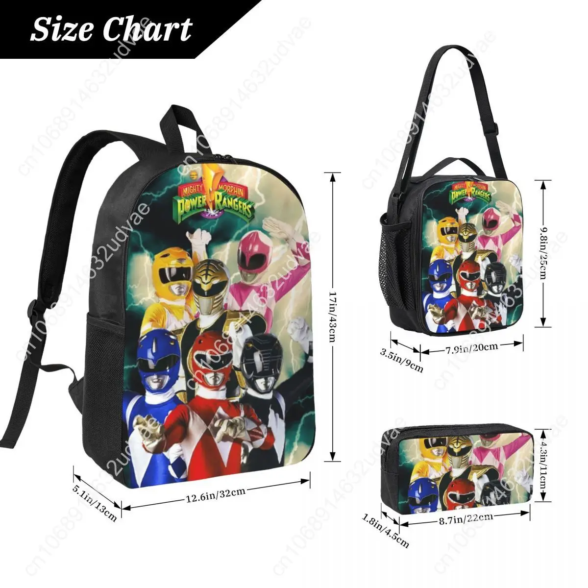 Mighty Morphin Power Ranger Backpack Boys Girls BookBag School Bag Laptop Shoulder Bags 3ps Insulated Lunch Bag Pencil Case