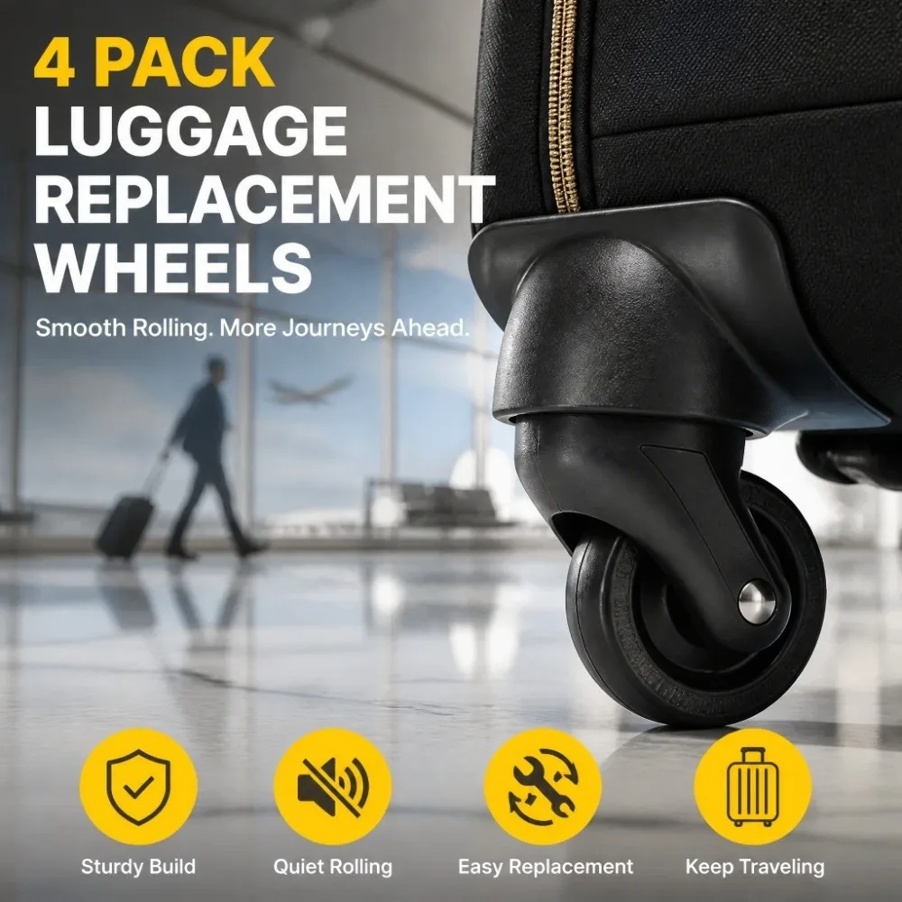 4 Pcs 4-Hole Luggage Wheels Replacement Kit 360° Silent Steel Core Spinner Wheels Replacement Swivel Suitcase Repair Wheels