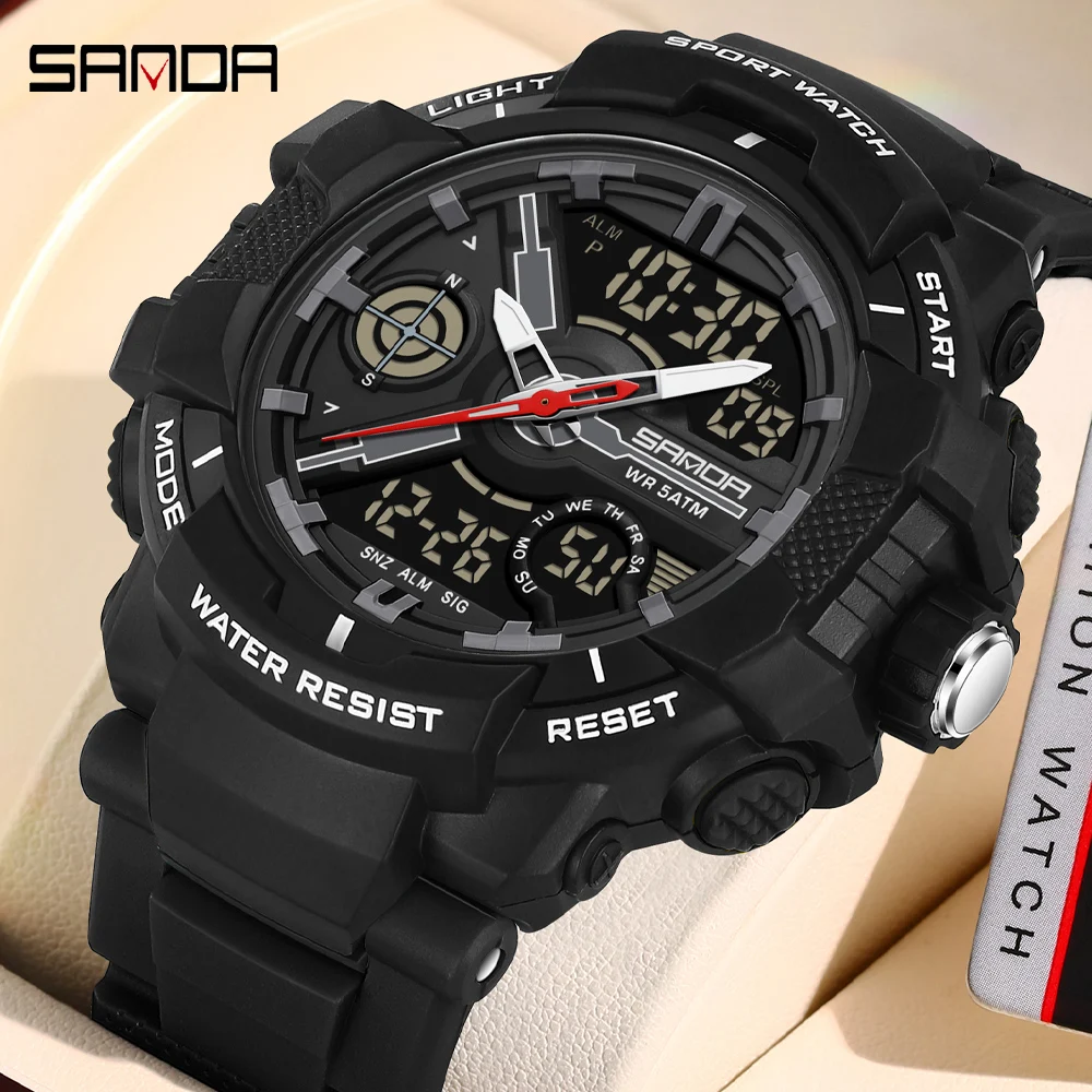 

SANDA модные цифровые часы для мужчин лучший бренд класса люкс водонепроницаемые светящиеся мужские кварцевые наручные часы военный спортивный хронограф