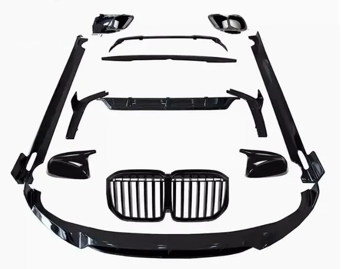 ABS Black Front Lip Bumper Side Body Skirt Wing Spoiler Rear Diffuser Grille Side Mirror Tips Cover For BMW X7 G07 2023 2024