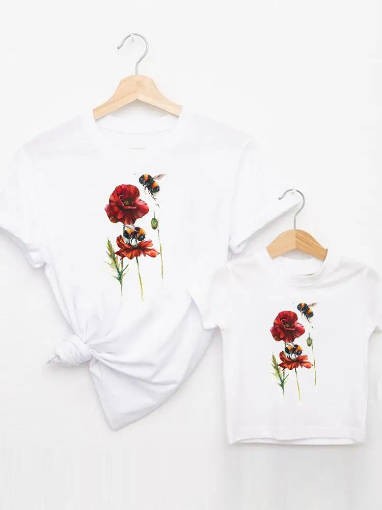 

Bee Flower Trend Graphic Tee T-shirt Family Matching Outfits Boy Girl Women Kid Child Summer Mom Mama Mother Clothes Clothing