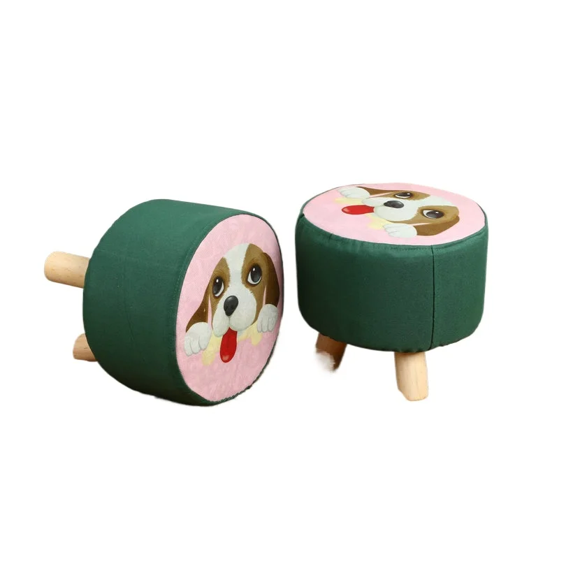 Solid wood block stool cartoon cloth shoe changing stool for children