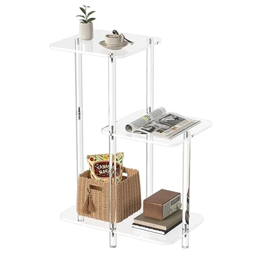 

Acrylic 3 Tiers Side Table - Step End Table - Clear Nightstand Small Bedside Table Accent Entryway Table for Living Room Bedroo