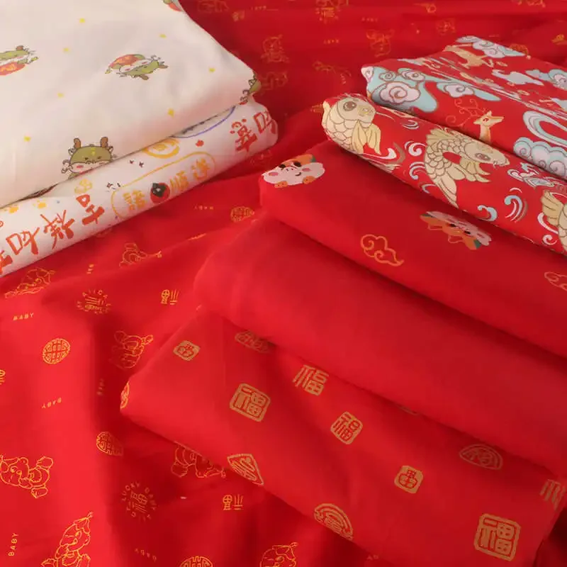 100x190cm Pure Cotton Red Fortune Word Bed Sheet Wrapped Clothes Cloth Baby Combed Cotton Long Johns Baby Festive Fabric