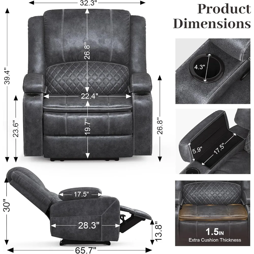 كراسي استرخاء للبالغين، كرسي استلقاء يدوي كبير الحجم مع وسائد من طبقتين، كرسي استرخاء مخملي هولندي مع مخزن مخفي