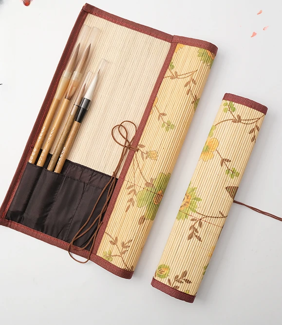 Chinese style large capacity brush curtain, large, medium and small size portable retro style bamboo pen ornament supplies