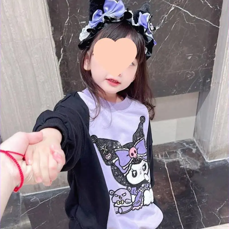 Cartoon Kuromi Mädchen koreanischen Rock Outfit Anime Sanrios Kinder lässig Pullover Falten rock Mode Frühling Herbst Kinder Kleidung Geschenk