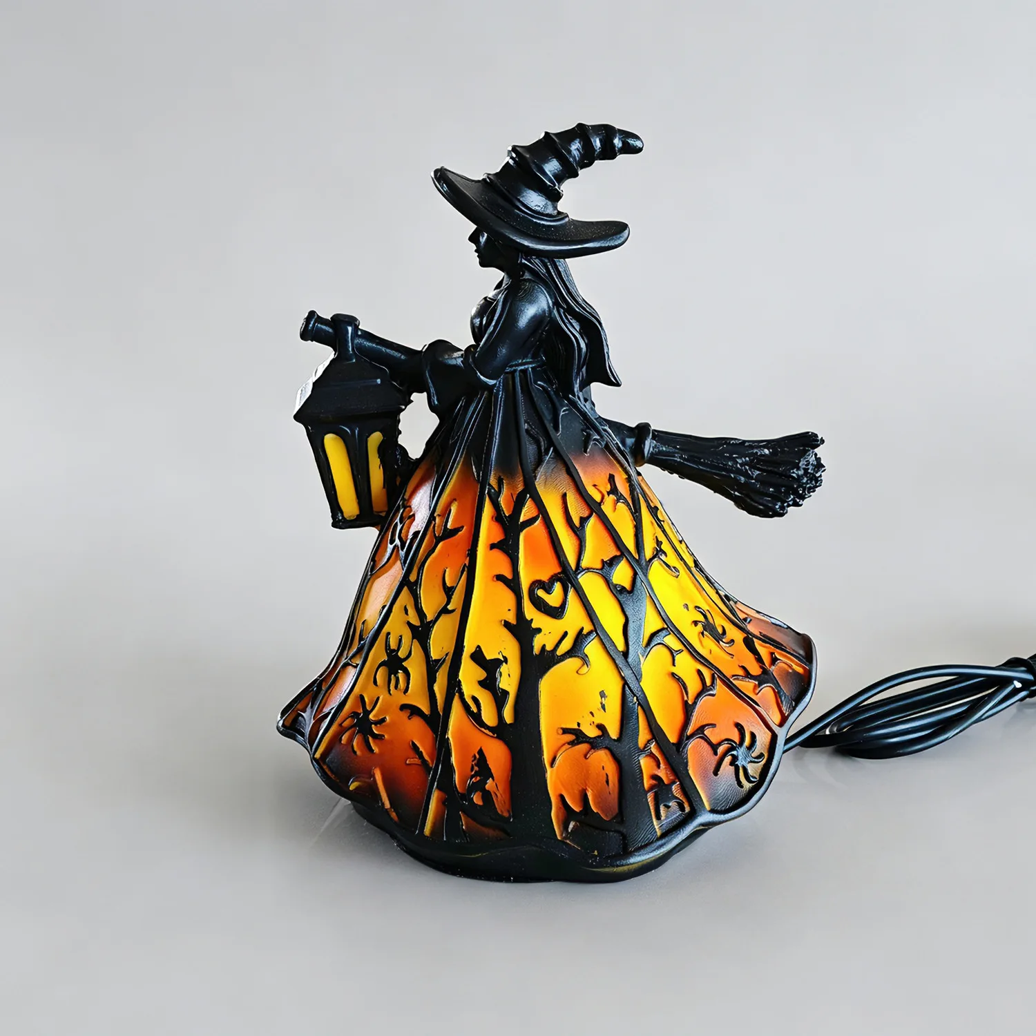 Halloween-Hexenlaterne, LED-Nachtlicht, Harzstatue, gotische Heimdekoration mit Besen für gruselige Partybeleuchtung, gotische Heimdekoration – Detail 4