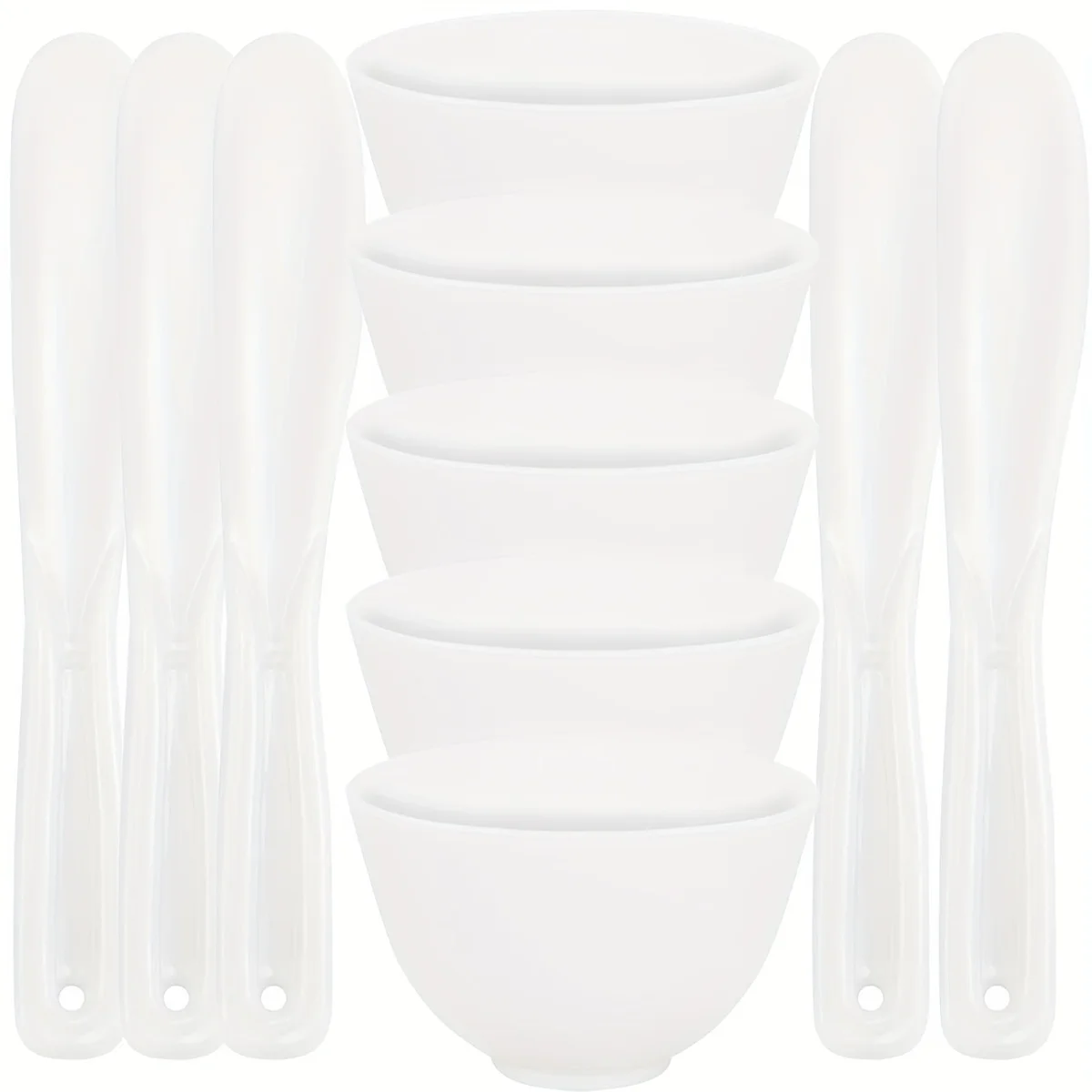 10-Piece DIY Facial Mask Mixing Set, 5 White Mask Bowls + 5 Mask Mixers, Suitable for Mud Masks, Cream Masks, and Daily Skincare