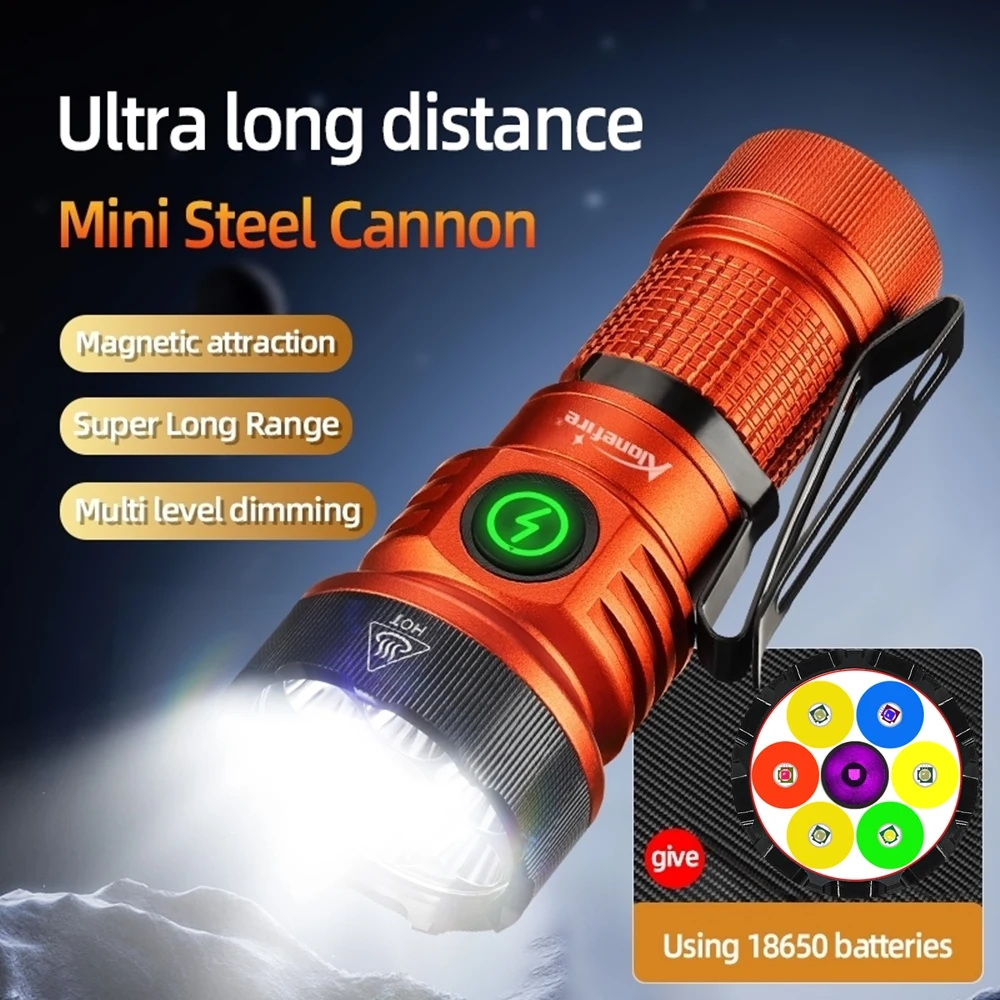 Mini Multifunctional Strong Light 7Led White/Red/Green/Blue/365nm UV Flashlight Rechargeable Hiking Lamp Magnet Work Torch X78