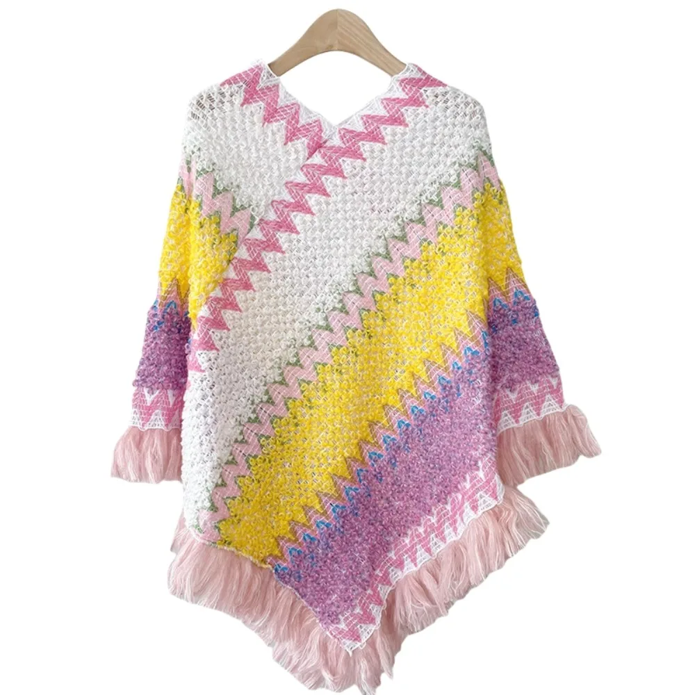 

Knitted Ethnic Style Knitted Shawl Bohemia Neck Wrap Large Shawl Outerwear Scarves Warm Autumn and Winter Tassel Cape Outdoor