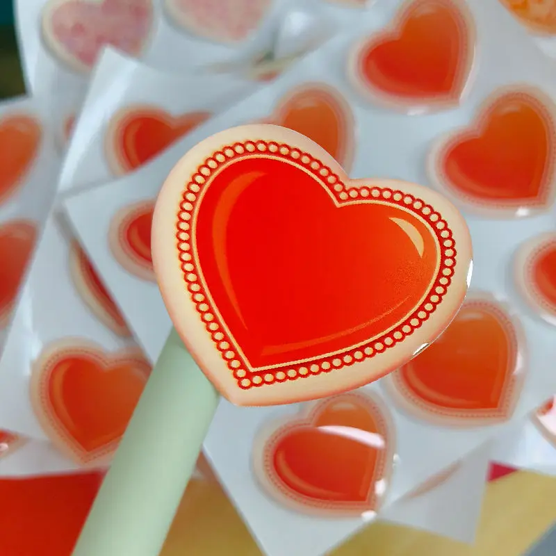 100PCS Customized personalized heart-shaped 3D epoxy resin label sticker, transparent waterproof dome label with strong adhesive