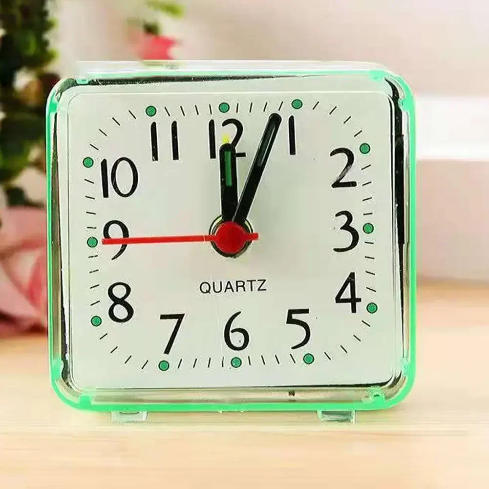 Bedside Small Alarm Clock Quartz Battery Operated Wake Up Clocks Square Candy Color Student Bedroom Alarm Clock White Green Blue