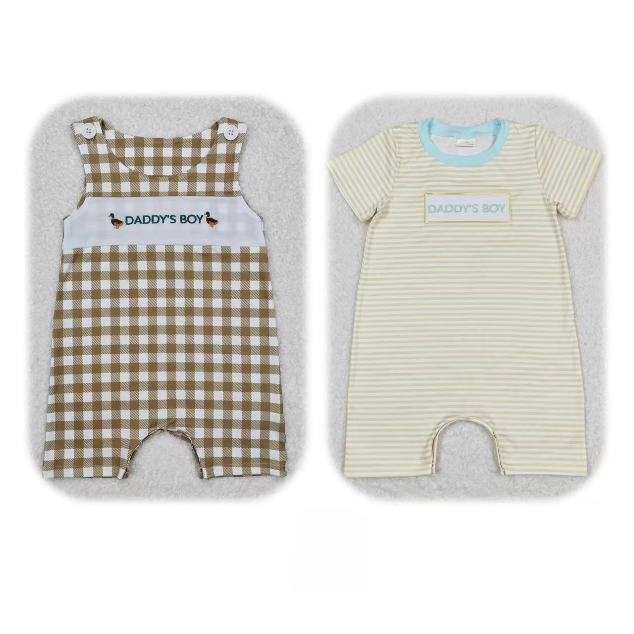 

Wholesale Baby Boy Infant Short Sleeves Newborn Toddler Embroidery Daddy's Plaid Checked Kids Romper Children Ducks Sleepwear