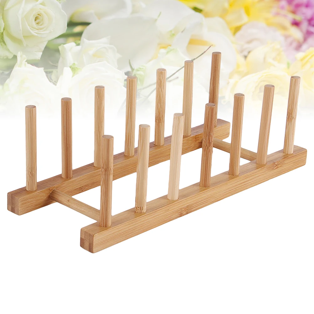 

Drain Rack Multi-Functional Wood Dish Rack Shelf 6 Grids Kitchen Organizer Drying Drainer for Plates Bowls Cups Chopsticks