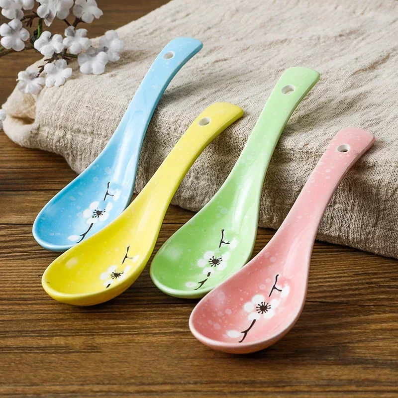 Cherry blossoms Ceramic Spoon Kitchen Accessories 14cm Cookware Tool Japanese Cooking Rice Soup Kitchenware Damaged Claim