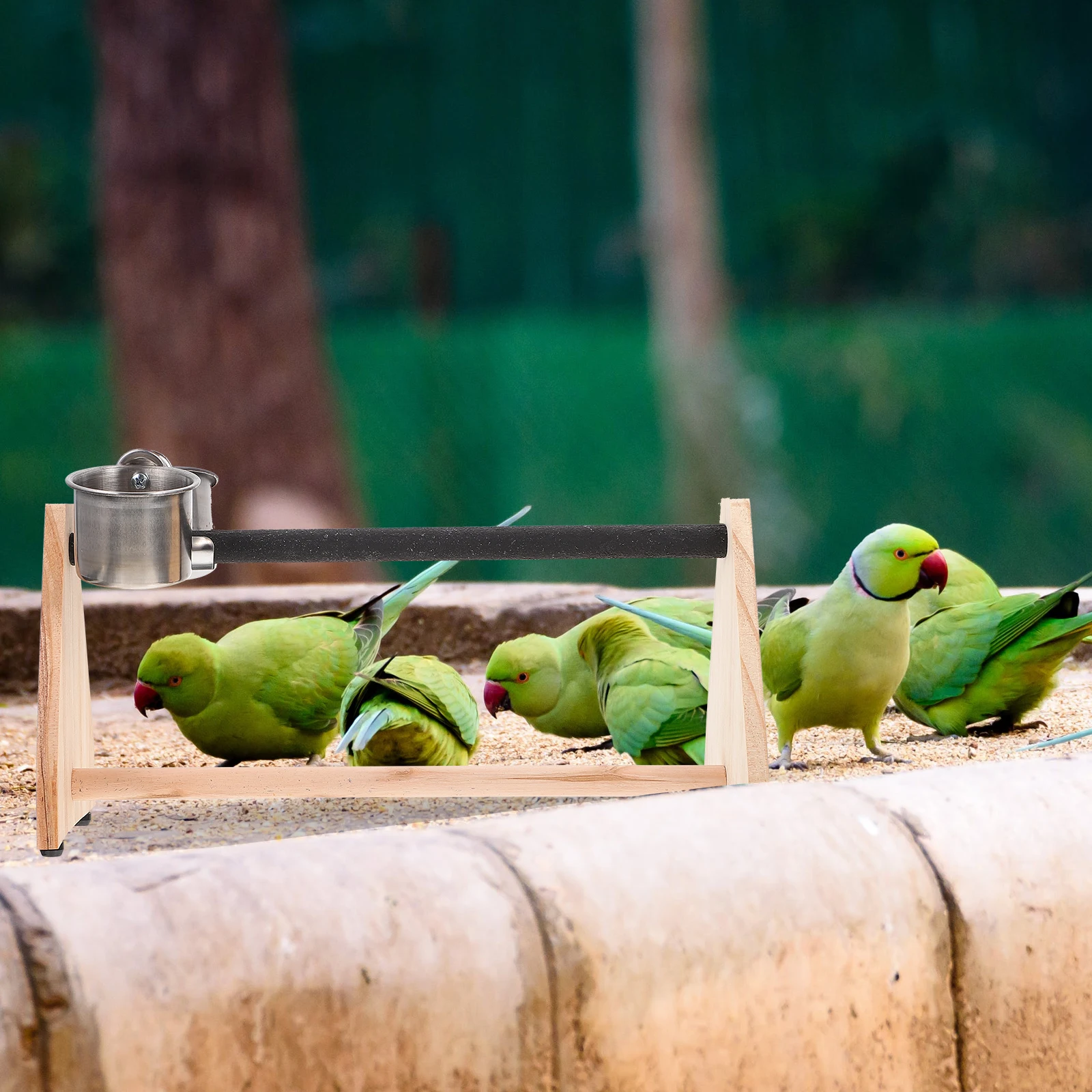 

Parrot St Bird Perch Rack Feeder Dish Cups Toy Chewing Pole Rod Game Wooden Multi Functional Practical Pet Shop Aviary Cage Nest