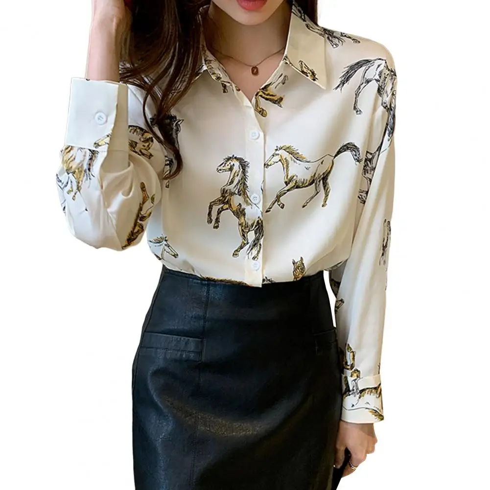 Camisa de manga larga para mujer, camisa con patrón de animales para primavera y otoño