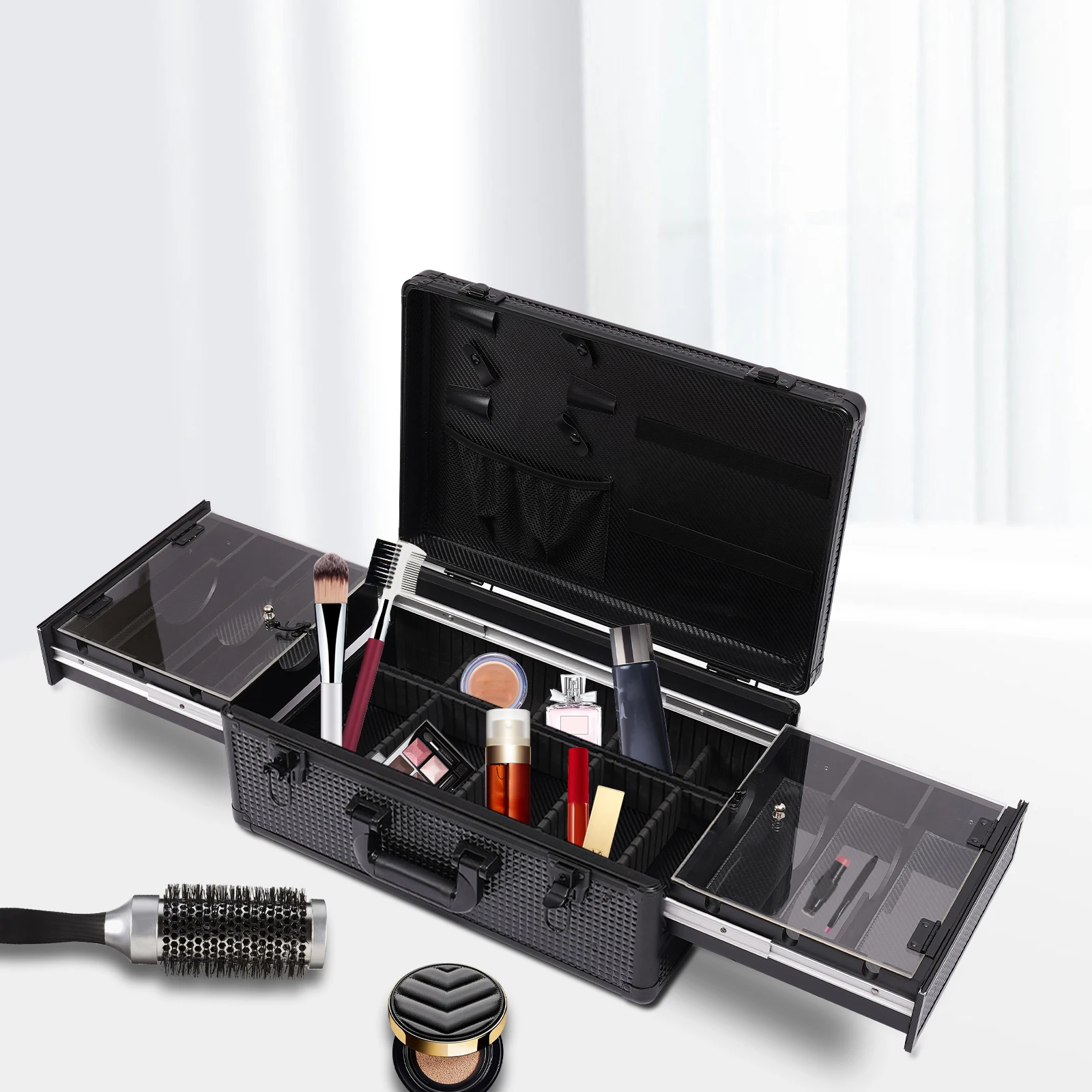 

Black Aluminum Alloy Barber Case,Rectangular Beauty Professional Barber Case 50*33*20cm for Hair Stylists,Pet Groomers