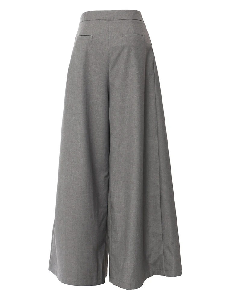 [EAM] High Waist Gray Black Pleated Elegant Long Wide Leg Pants New Trousers Women Fashion Tide Spring Autumn 2025 1DH5933