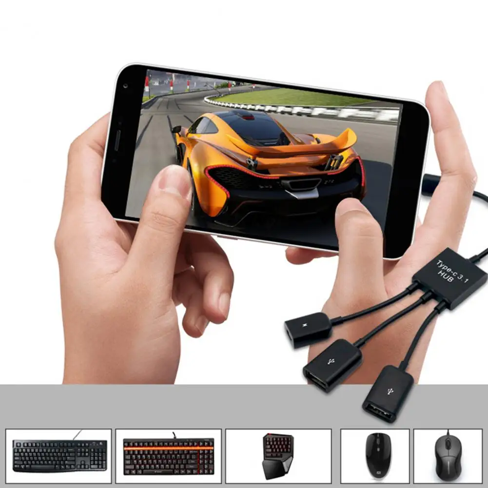 Kompaktowy kabel OTG do ładowania 1 do 3. Przenośny kabel do transmisji danych. Kabel adaptera do transmisji danych