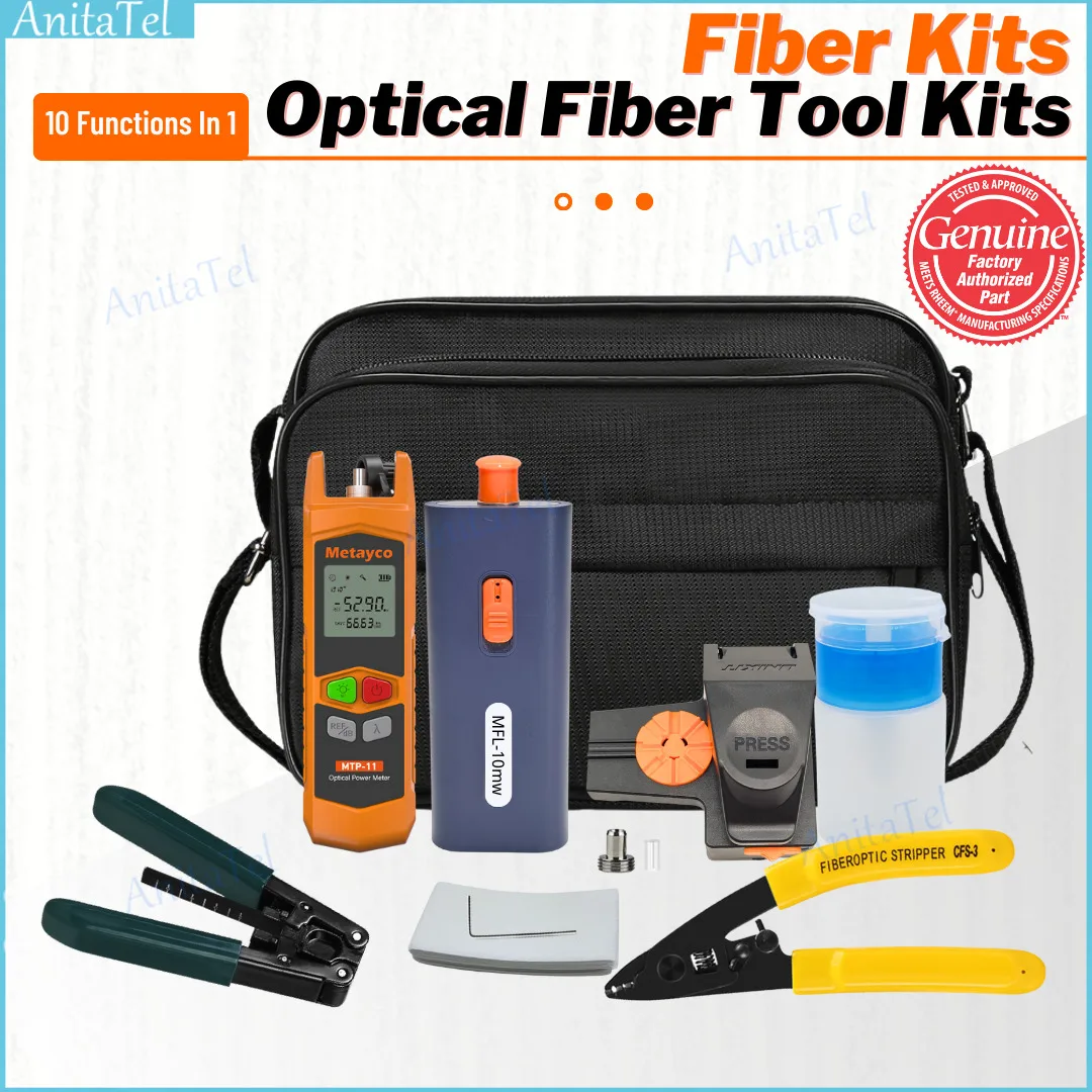 

Mini FTTH Fiber Optic Tool Kit With Fiber Cleaver -70~+10dBm Optical Power Meter Visual Fault Locator 10mw Toolkit