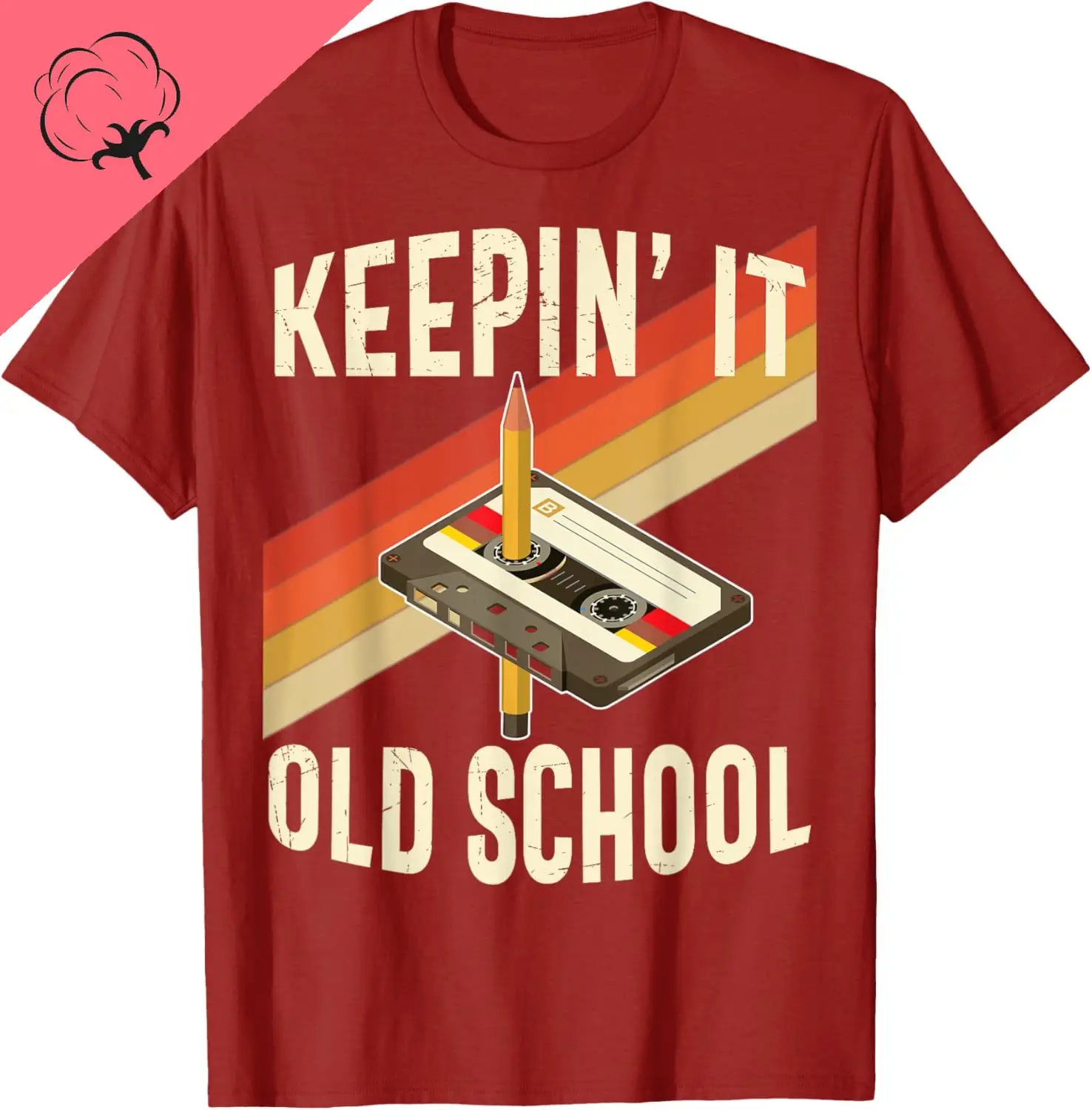 Retro 80s 90s Keeping It Old School Vintage Cassette Tape T-Shirt Vintage T Shirt Mens Clothing Cotton Print on Demand Camisas